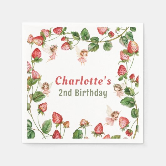 Strawberry enchanted fairy garden birthday servet (Voorkant)
