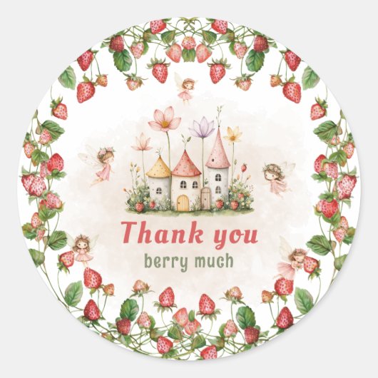 Strawberry enchanted fairy garden Thank you Ronde Sticker (Voorkant)