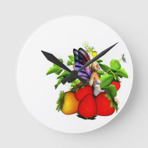 Strawberry Fairy Clock Ronde Klok