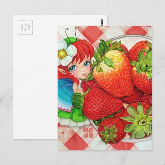 Strawberry Fairy Picnic Art afdrukken Briefkaart (Voorkant / Achterkant)