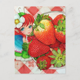 Strawberry Fairy Picnic Art afdrukken Briefkaart