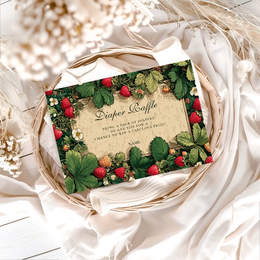Strawberry Fairytale Baby Shower Diapper Raffle Informatiekaartje