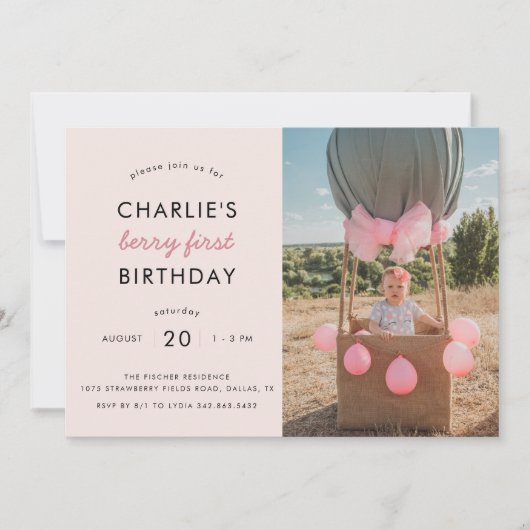 Strawberry Fields Berry First Birthday | Foto Kaart (Voorkant)