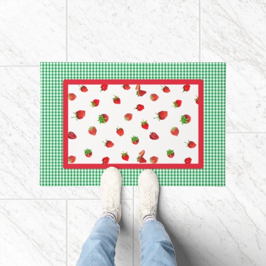 Strawberry Fields en Green Gingham Check Deurmat (Binnen)