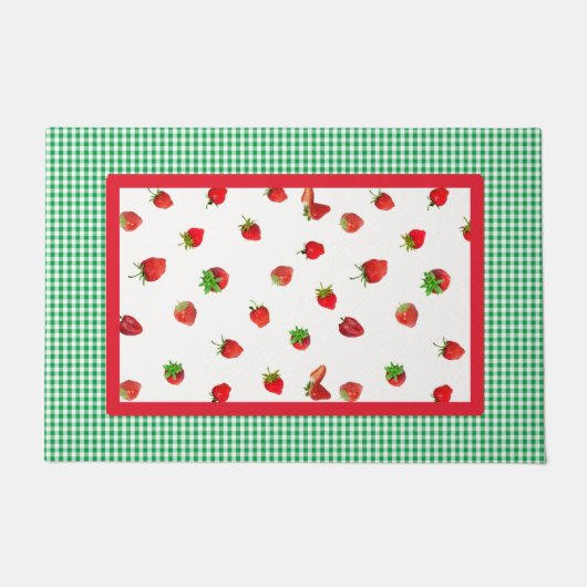 Strawberry Fields en Green Gingham Check Deurmat (Voorkant)