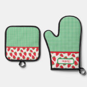 Strawberry Fields en Green Gingham Check Ovenwant & Pannenlap Set (Voorkant)
