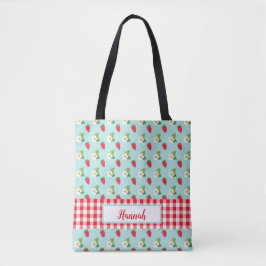 Strawberry Fields - Red Gingham Check Monogram Tote Bag
