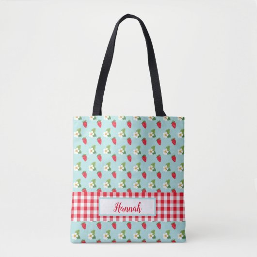 Strawberry Fields - Red Gingham Check Monogram Tote Bag (Voorkant)