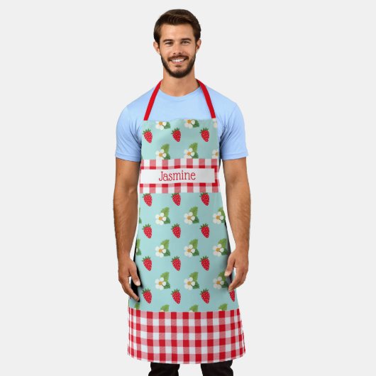 Strawberry Fields Red Gingham Check Personalized Schort (Gedragen)