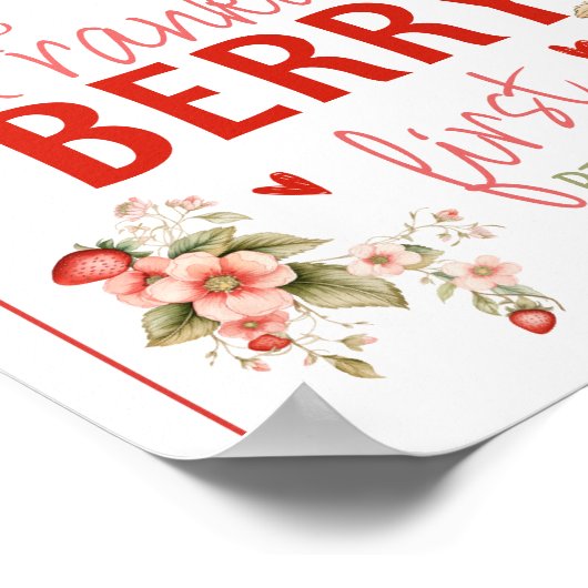 Strawberry First Berry Verjaardag Welkomstbord Poster (Hoek)