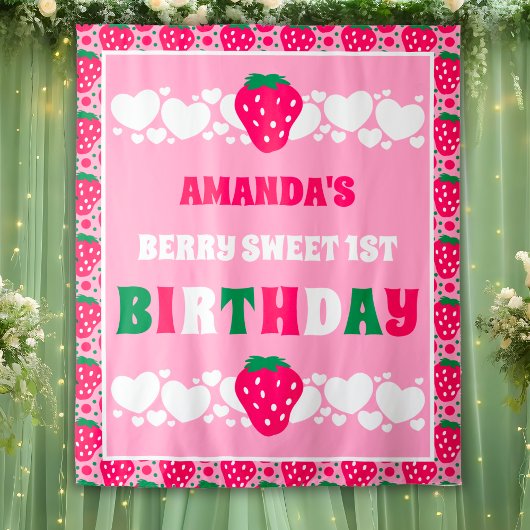 Strawberry First Birthday Backdrops Banner Wandkleed