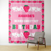 Strawberry First Birthday Backdrops Banner Wandkleed (In situ)