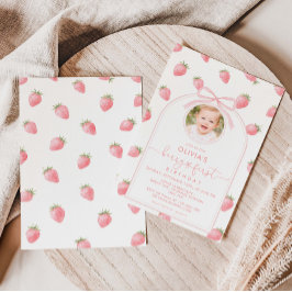 Strawberry First Birthday Berry Sweet Girl Kaart