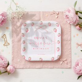 Strawberry First Birthday Berry Sweet Girl Party Papieren Bordje