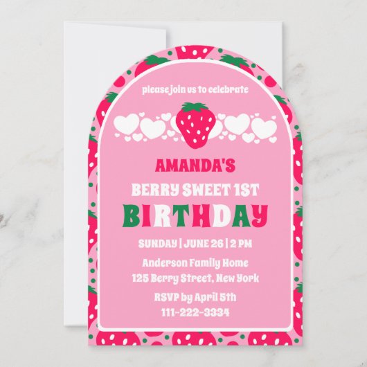 Strawberry First Birthday Celebration Arch Kaart (Voorkant)