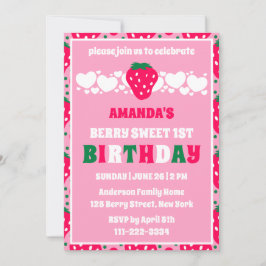 Strawberry First Birthday Celebration Invitation Kaart