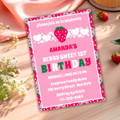 Strawberry First Birthday Celebration Invitation Kaart