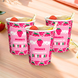 Strawberry First Birthday Celebration Papieren Bekers