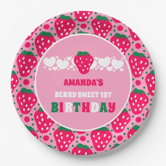 Strawberry First Birthday Celebration Papieren Bordje (Voorkant)