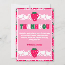 Strawberry First Birthday Celebration Photo Bedankkaart