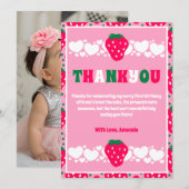 Strawberry First Birthday Celebration Photo Bedankkaart (Voorkant / Achterkant)