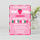 Strawberry First Birthday Celebration Photo Kaart (Staand voorkant)