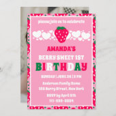 Strawberry First Birthday Celebration Photo Kaart (Voorkant / Achterkant)