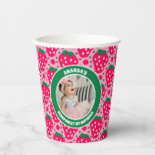 Strawberry First Birthday Celebration Photo Papieren Bekers (Voorkant)