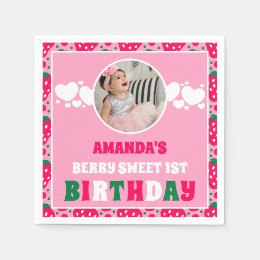 Strawberry First Birthday Celebration Photo Servet (Voorkant)