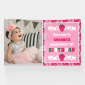 Strawberry First Birthday Celebration Photo Spandoek (Horizontaal)