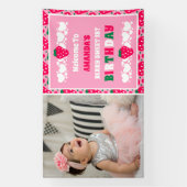 Strawberry First Birthday Celebration Photo Spandoek (Verticaal)