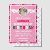 Strawberry First Birthday Celebration Photo Vellum Uitnodigingen (Offset (Uitnodiging))