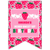 Strawberry First Birthday Celebration Photo Vlaggetjes (Eerste vlag)