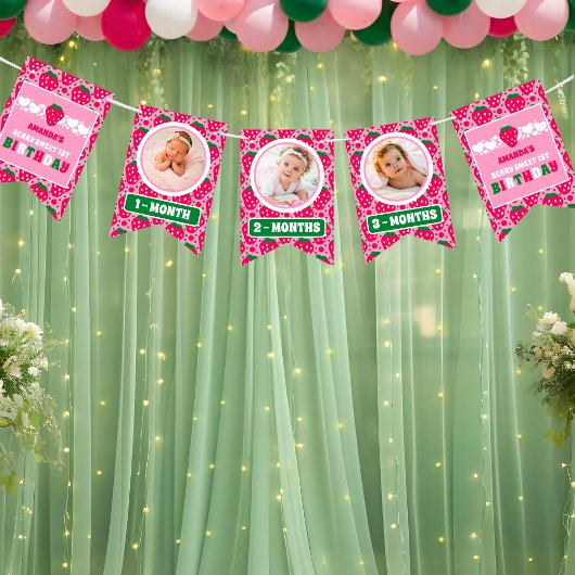 Strawberry First Birthday Celebration Photo Vlaggetjes