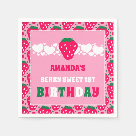 Strawberry First Birthday Celebration Servet (Voorkant)