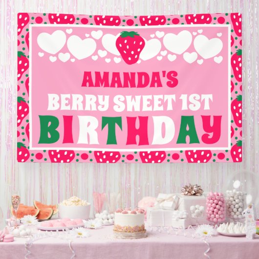 Strawberry First Birthday Celebration Spandoek (Feest)