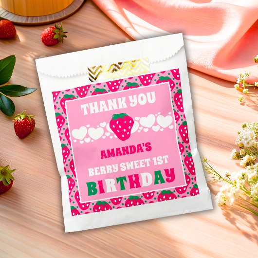 Strawberry First Birthday Celebration Thank You Bedankzakje