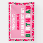 Strawberry First Birthday Celebration Welcome Spandoek (Verticaal)