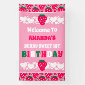 Strawberry First Birthday Celebration Welcome Spandoek (Verticaal)