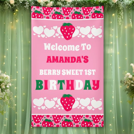 Strawberry First Birthday Celebration Welcome Spandoek