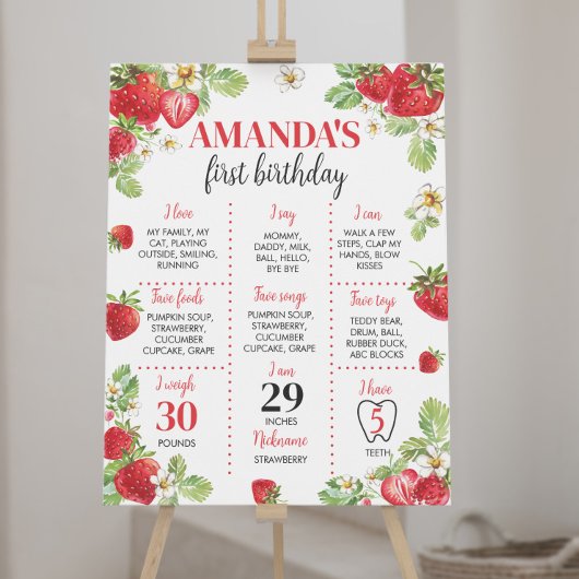 Strawberry First Birthday Milestone Sign Poster