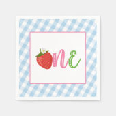 Strawberry First Birthday Napkin - ONE - Blue Servet (Voorkant)