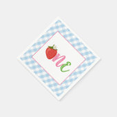 Strawberry First Birthday Napkin - ONE - Blue Servet (Hoek)