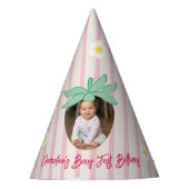 Strawberry First Birthday Party Hat with Photo Feesthoedjes (Voorkant)