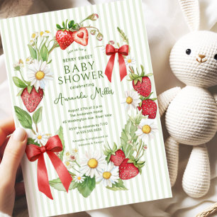 Strawberry Floral Baby shower Invitation Kaart
