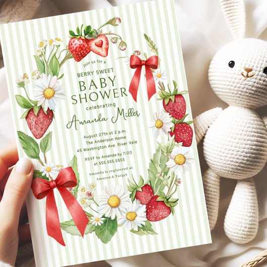 Strawberry Floral Baby shower Invitation Kaart