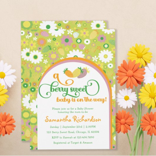 Strawberry Floral Baby shower Invitation Kaart