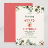 Strawberry Floral First Girls Birthday Kaart (Voorkant / Achterkant)