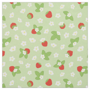 Strawberry Floral Green Red Dopamine Print Stof