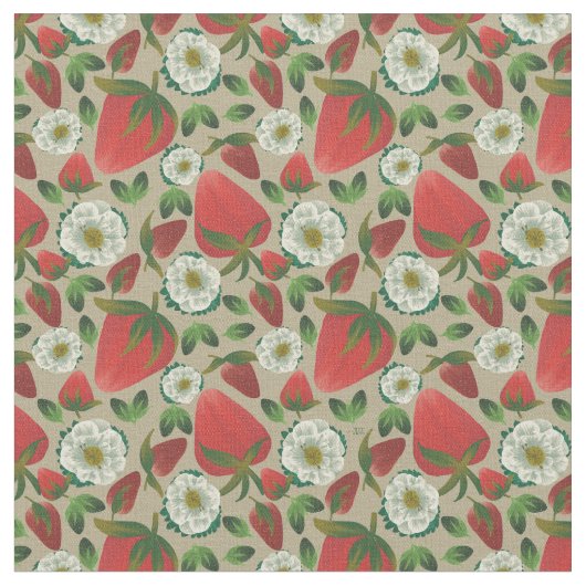 Strawberry Floral Pattern Stof (Close Up)